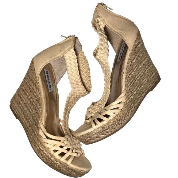 Steve Madden P-Rise Platform Wedge Sandals in Cream Women’s 7 1/2M - Picture 4 of 9